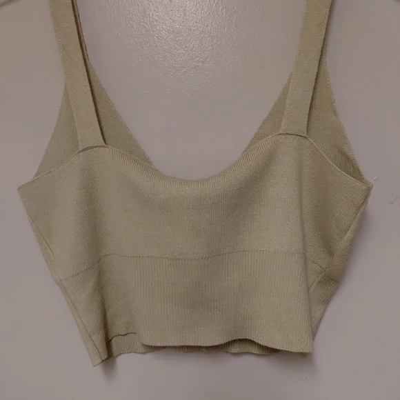 Boho Butter Yellow Ribbed Knit Cropped Tank Top Size S - Picture 4 of 8